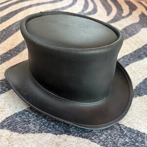 American Hat Makers El Dorado Handmade Black Leather Top Hat Medium Excellent